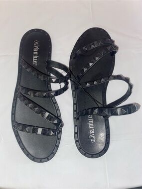 Olivia Miller Black Pyramid-Stud Strappy Sandals